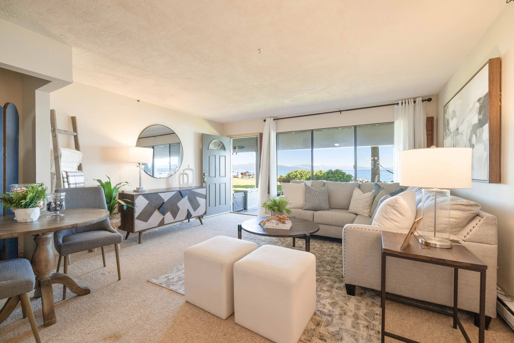 Lower-level living area with Lake Tahoe views