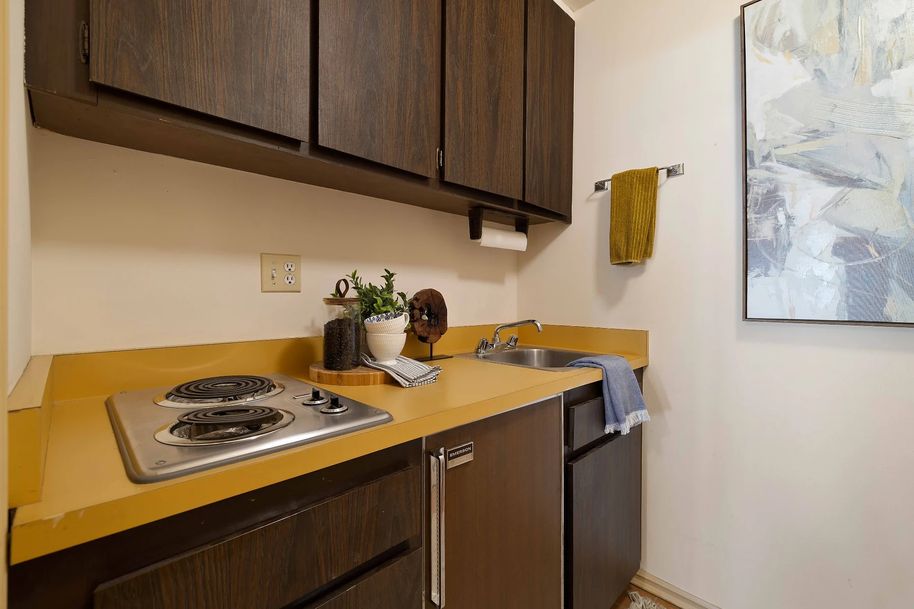 Lower-level kitchenette with cooktop and sink
